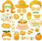 25-piece set of orange fruit-themed photo booth props with sticks—perfect for “Little Cutie” summer selfies, citrus-themed birthday parties, and fun photography backdrop decorations.